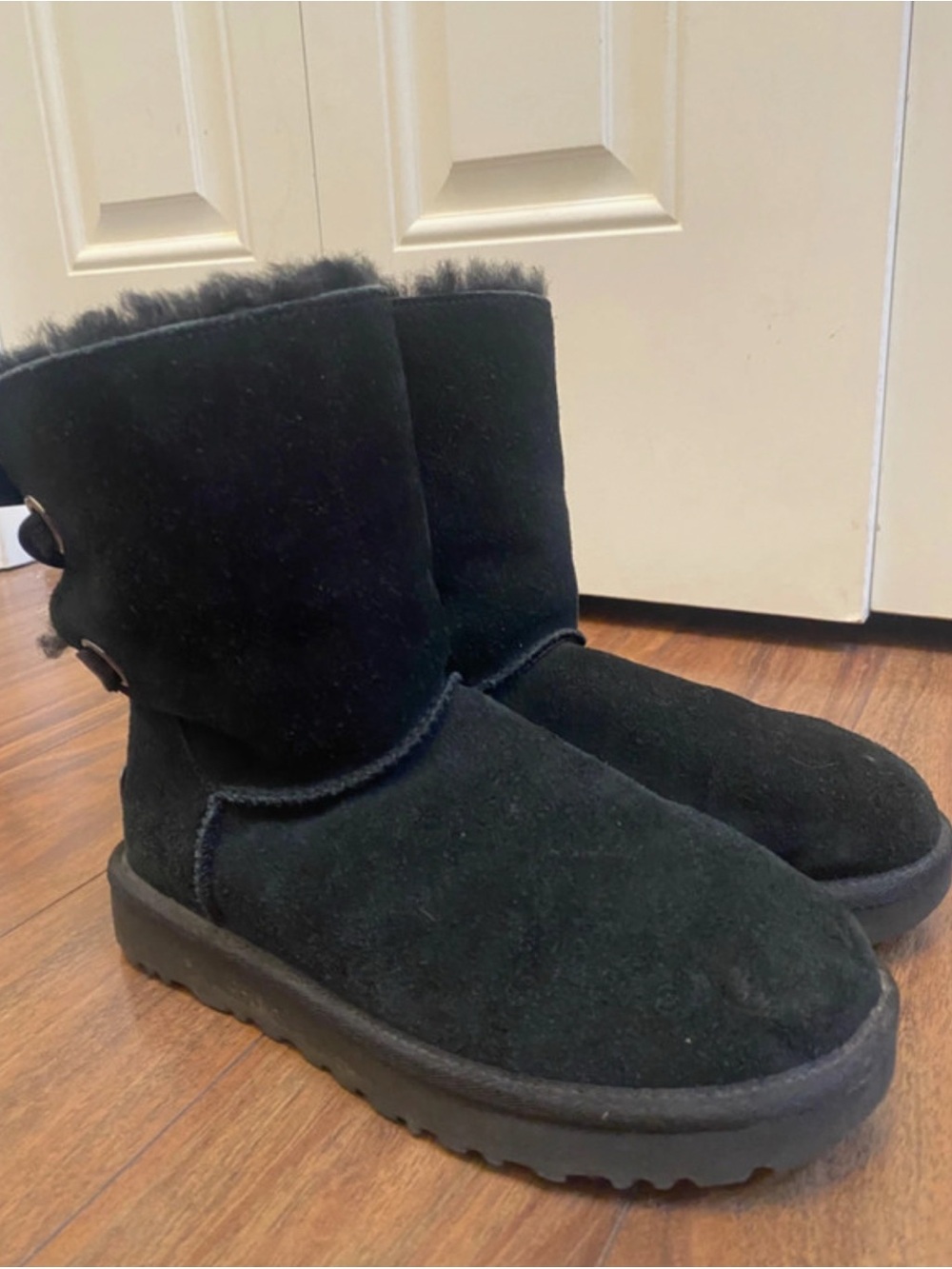 UGG Kids Black Suede Shearling Boots